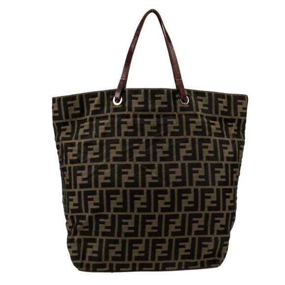 Fendi FF Logo Zucca Bag Shoulder Strap Tote Purse Brown Black Canvas Monogram - Picture 4 of 9